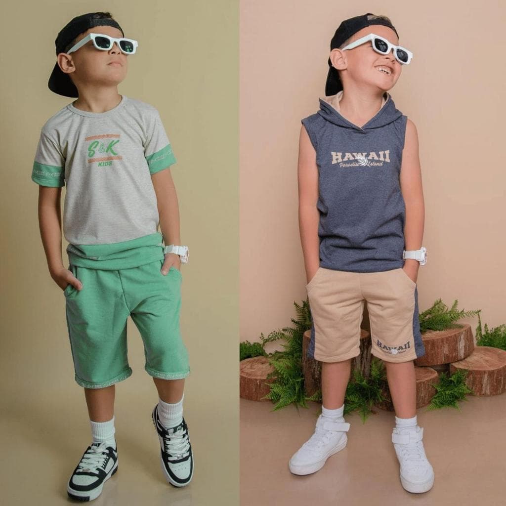 Conjuntos  Infantil Menino Juvenil Lançamento Camisa Bermuda Moletinho Roupa de Criança 2 ao 14 anos