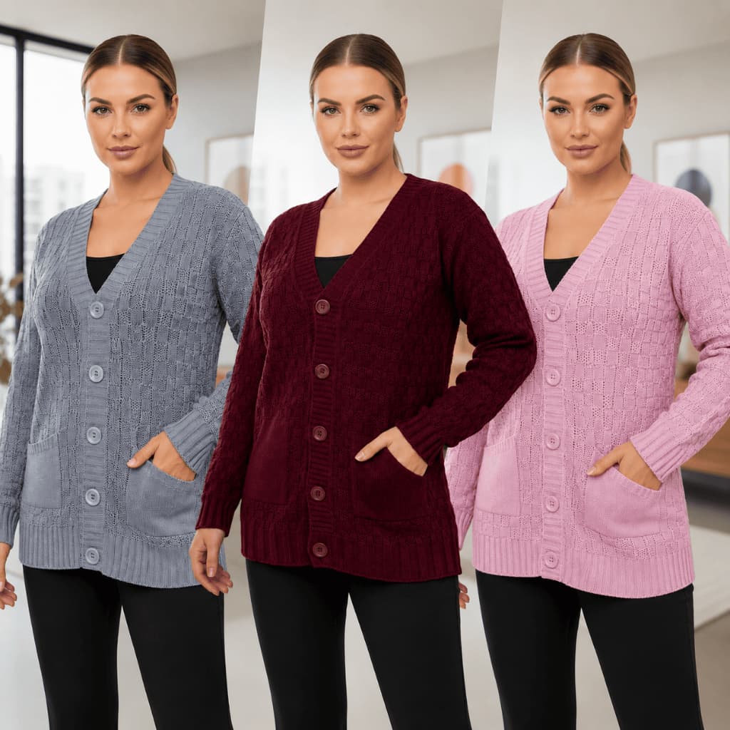 Casaco Lã Suéter Feminino Inverno Plus Size Gola V Botões