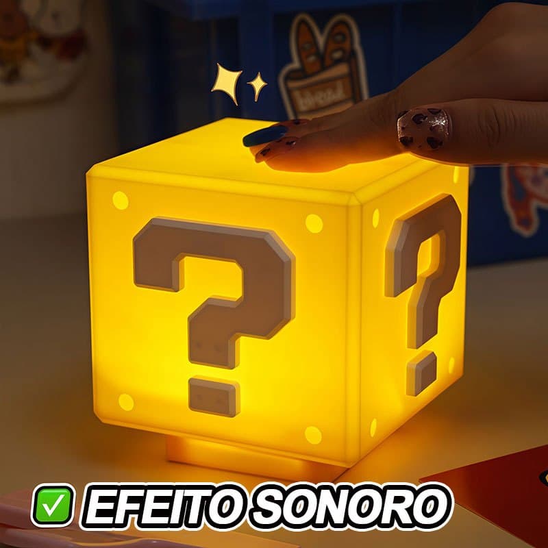 Luminária Mesa Super Mario Abajur Bloco Sem Fio Com Som Luz Noturna Amarelo