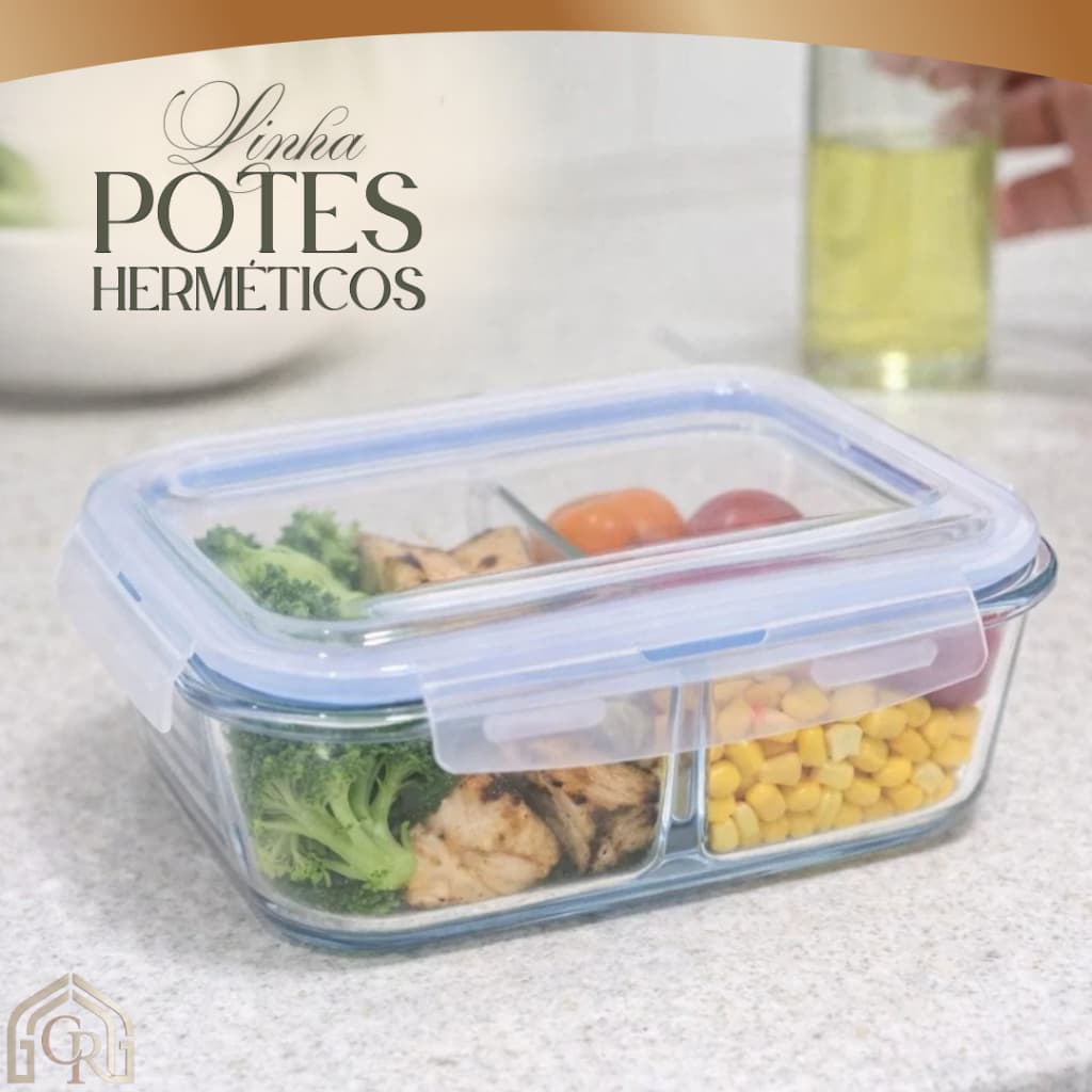 Pote Hermético Vidro Com Divisória 1040ml Organizador Alimentos Conservação Cozinha