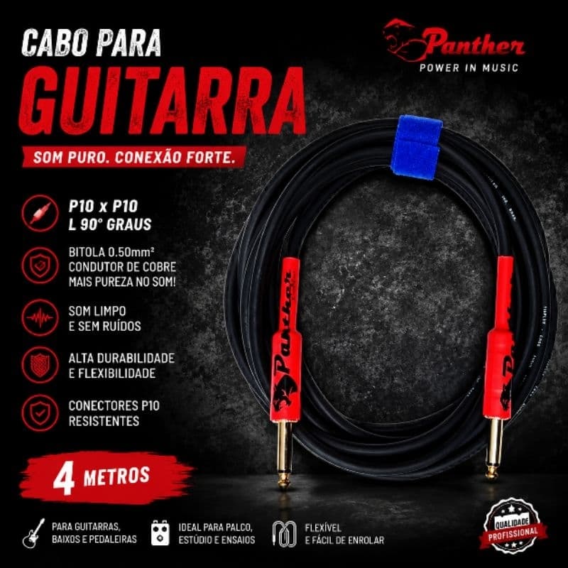 Cabo para guitarra 3 metros P10 x P10 L90graus