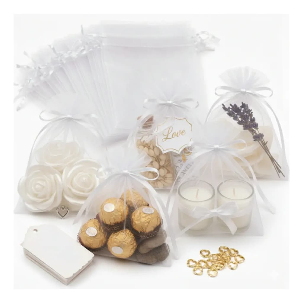 Kit 10/50/100 Und Saco Saquinho Organza 7x9 9x12 13x18 Branco Lembrancinhas Festa Casamento 15 Anos