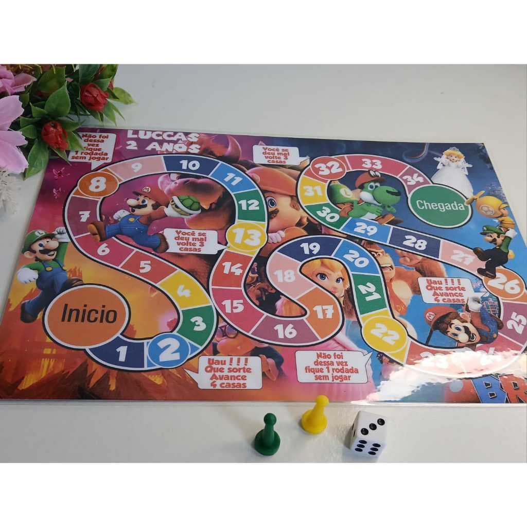 Jogo de tabuleiro para lembrancinha de aniversário/ kit festa/ personalizados - SUPER MARIO