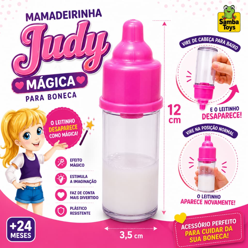 Mamadeirinha Mágica Judy para Boneca Faz de Conta Leite Desaparece
