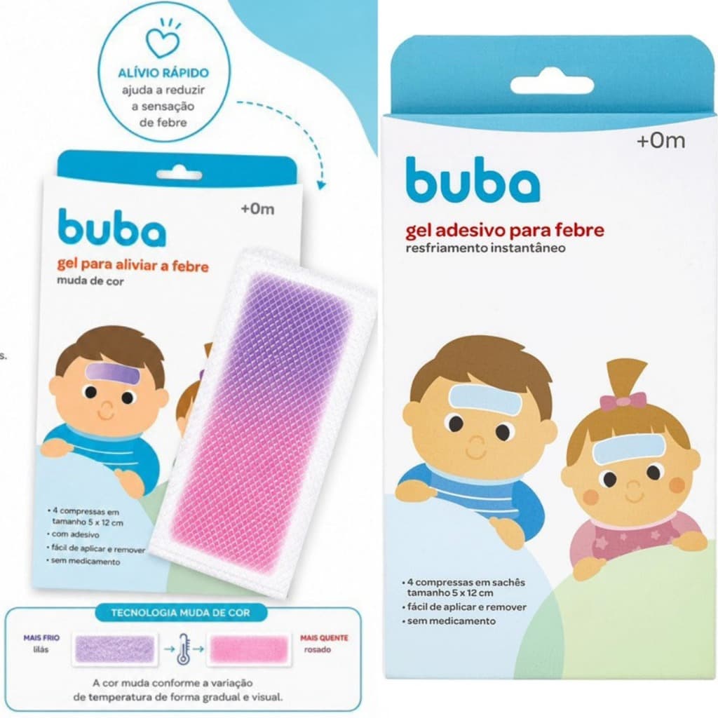 Gel Adesivo Alivio Febre Buba; normal e  Muda de Cor Compressa Refrescante