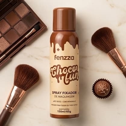 Spray Fixador de Maquiagem Fenzza Choco Fun 150ml Jato Seco Longa Duração Fixador de Make Chocolate Prova D'água