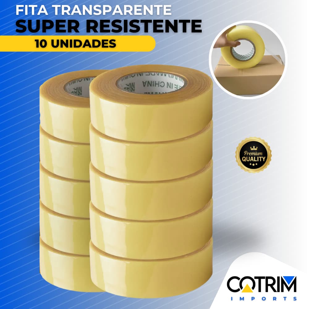 Kit 10 Fita Adesiva Transparente 100/200/300mts Larga Para Embalar