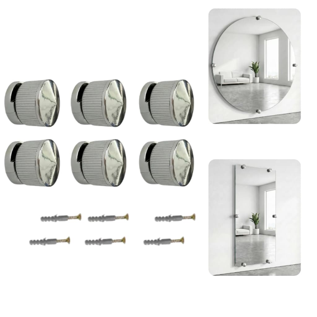 Kit 6 Botões Francês Suporte Para Espelho de Plástico Abs Cromado Metalizado + Buchas e parafusos