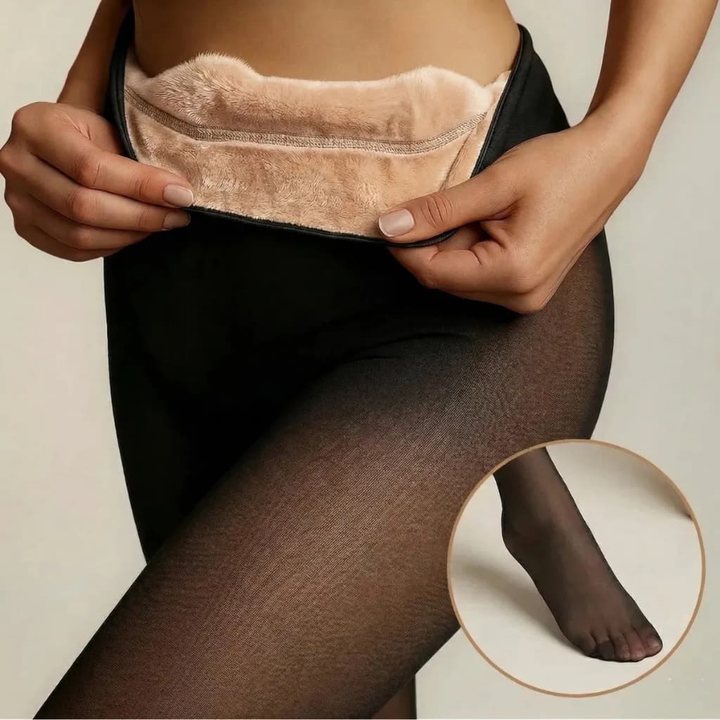 Meia Calça Térmica Translucida Preta Cintura Alta Peluciada Forrada Lã Tamanho Único Elástica legging Térmica Feminina