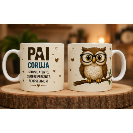 Caneca Dia dos Pais Pai Coruja 325ml Porcelana Personalizada Presente Criativo para Pai Amor e Carinho Especial