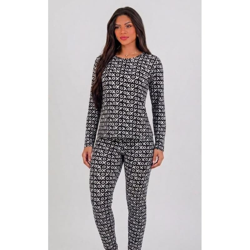 Pijama frio Pijama Longo Feminino Estampado Em Suede Tecido Confortável