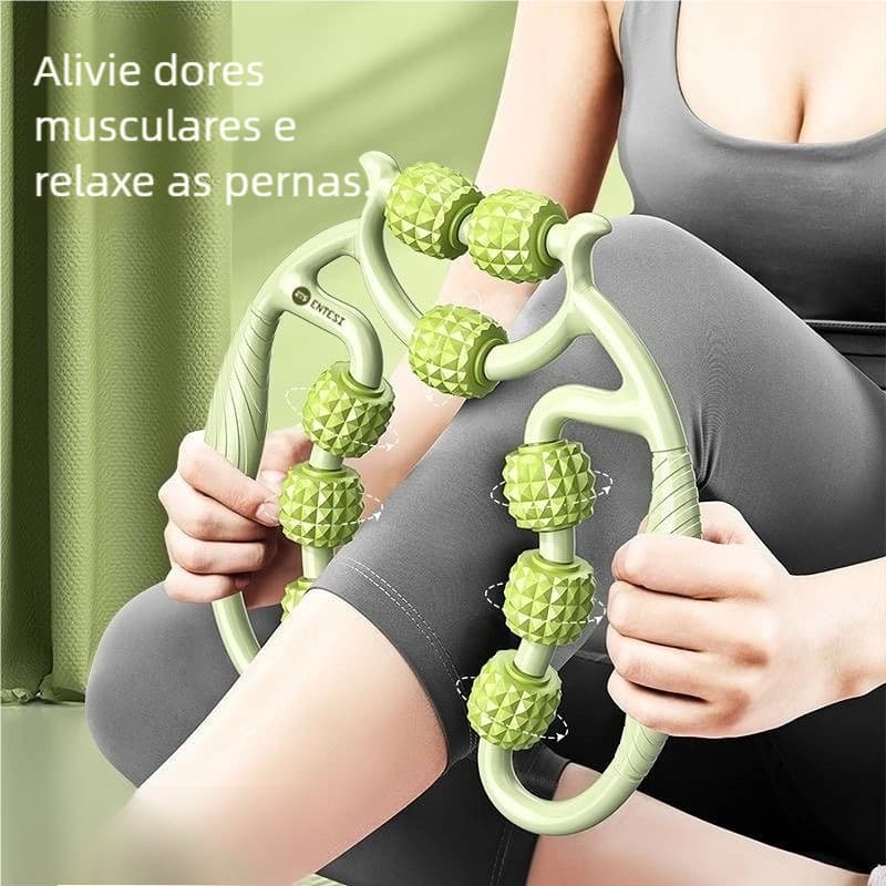 Massageador Manual de 9 Rolos Alívio de Dor Muscular Corporal e Pernas