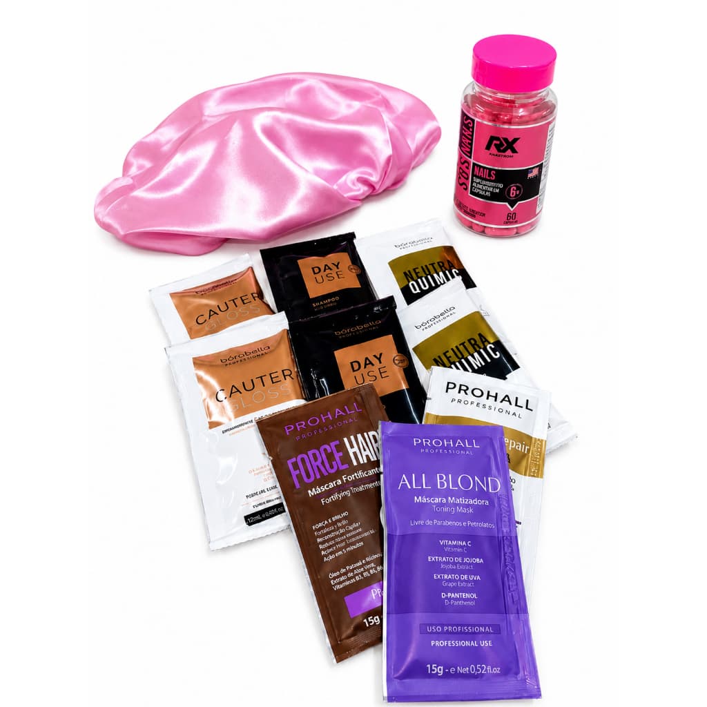 SOS NAILS RX 60 CAPSULAS + TOUCA DE CETIM + SACHES BORABELLA