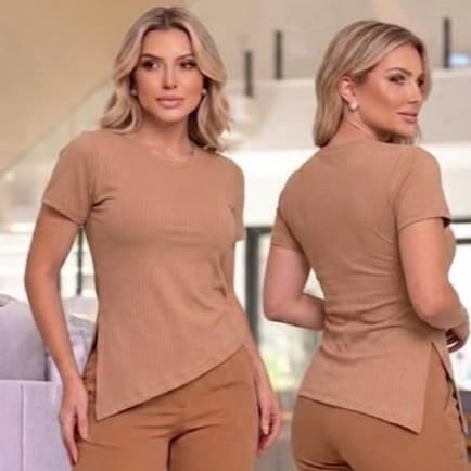 Blusa Feminina Básica Assimétrica Regata Manga Dia Dia Elegante Formal Festa Casual