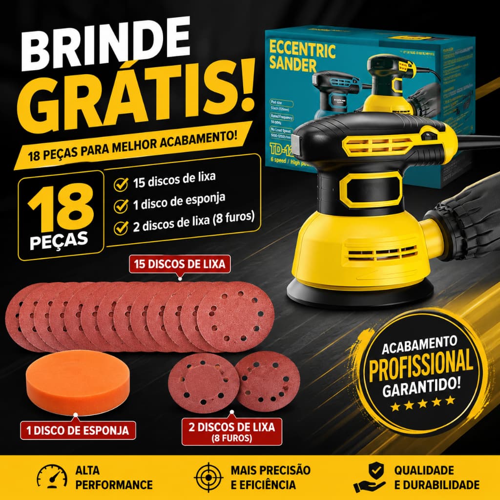 Venda Quente! Lixadeira Roto Orbital Profissional 300W Bivolt, Acompanhado De Maleta E 16 Lixas Brindes