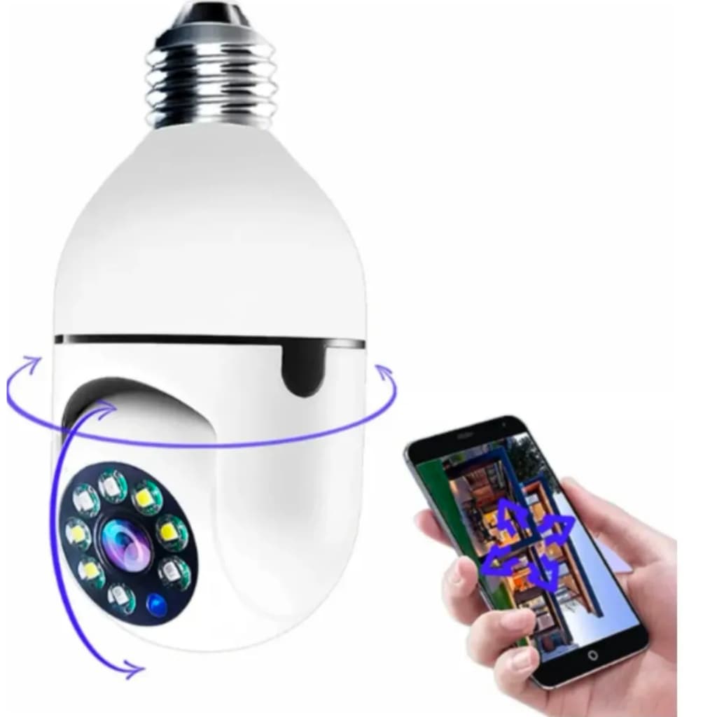 Câmera Lâmpada Segurança Wi-Fi 355° Full HD 1080p Espiã Visão Noturna