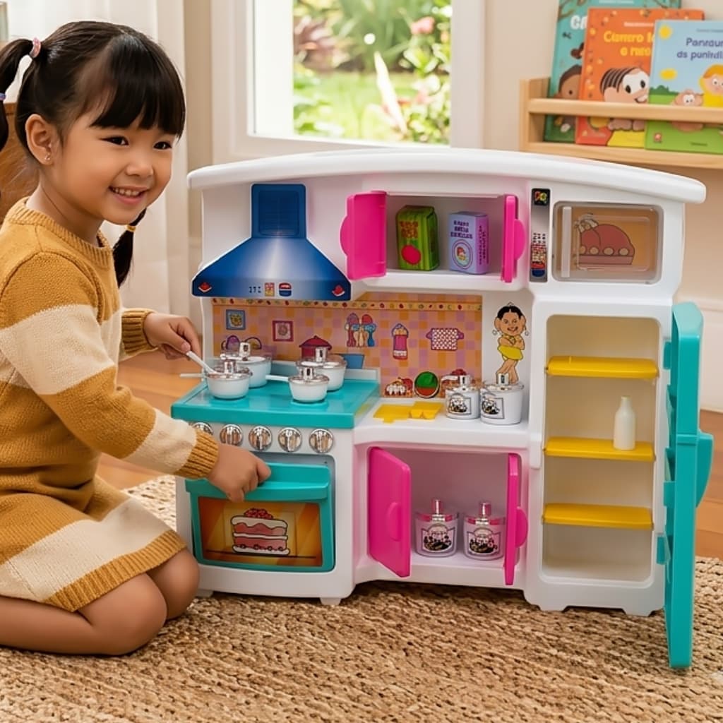Cozinha Infantil Magali Mini Brinquedo Miniatura Refeitório Casa Boneca Geladeira Fogão Forno Turma da Mônica Menina