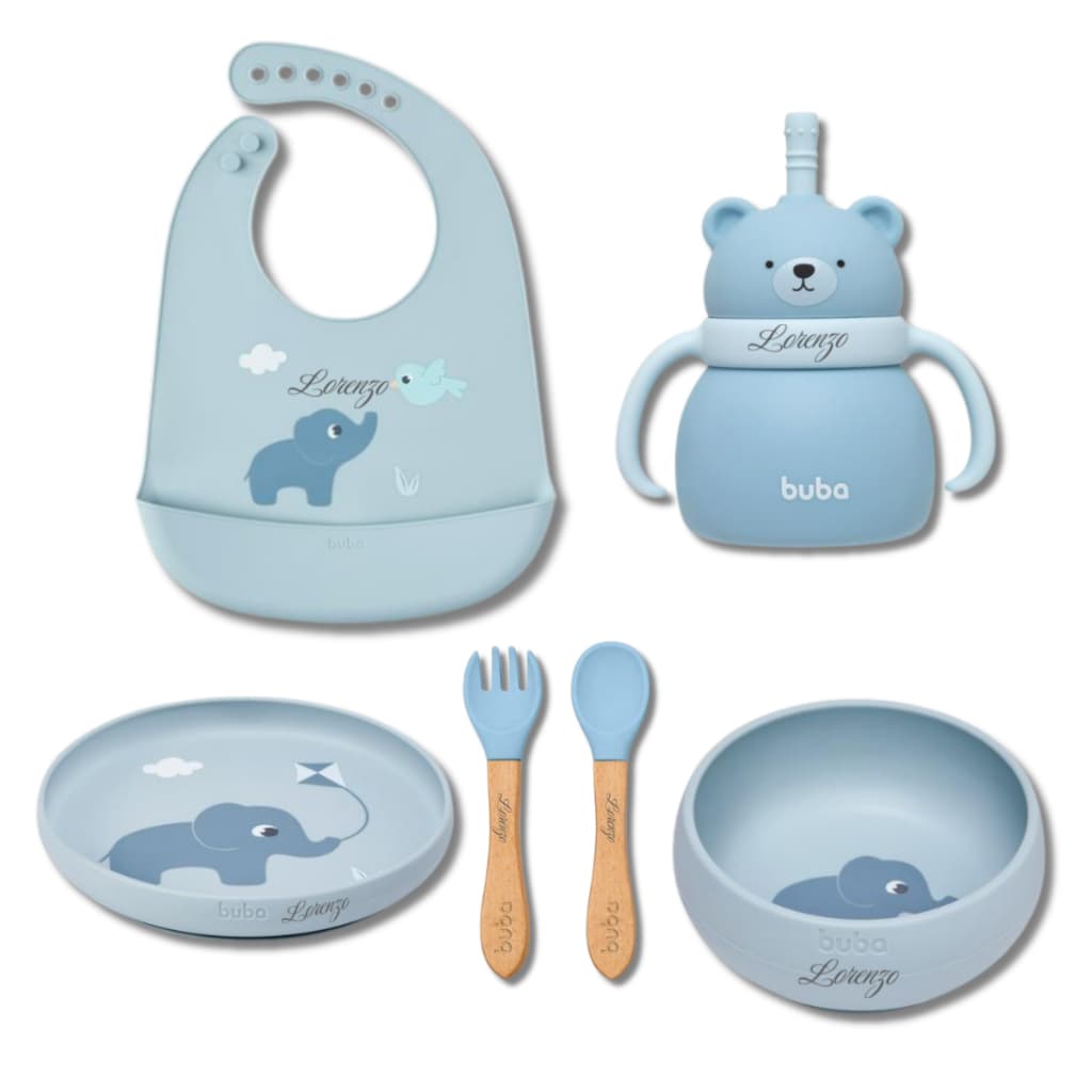 Kit Refeição Completo Bebê Silicone Buba Nome Personalizado