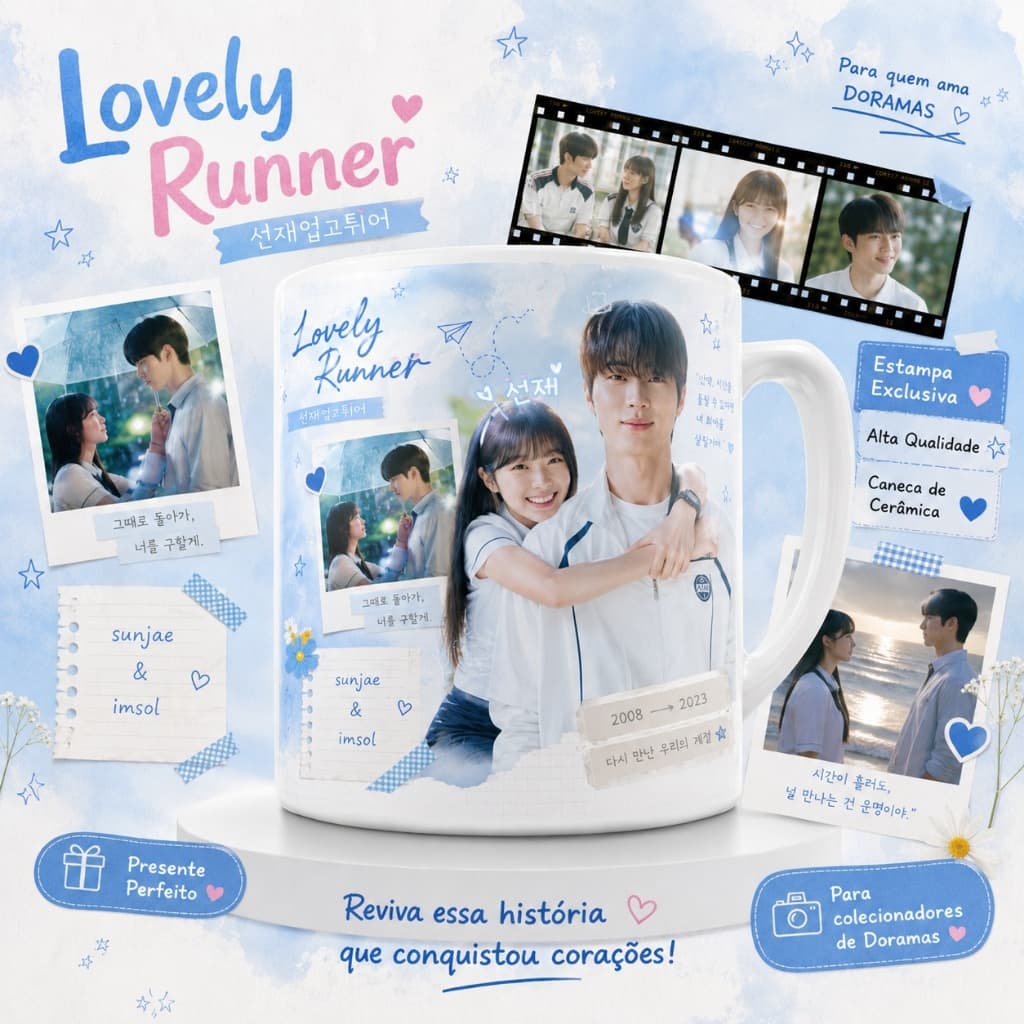 Caneca Inspirada em Lovely Runner | Dorama Romântico | Cerâmica 325ml | Presente para Dorameiros