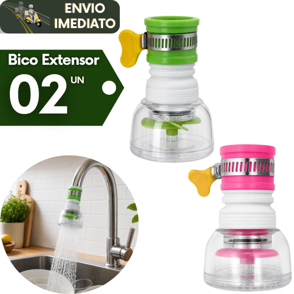 Kit 2 Bico Extensor Chuveirinho Torneira Giratoria 360° Universal de Silicone e Arejador Cozinha