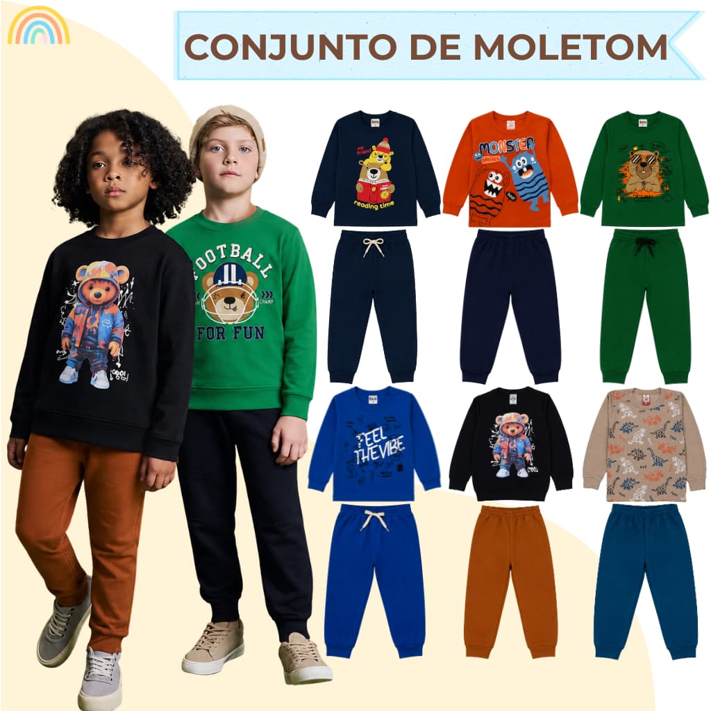 Conjunto de 12 peças moletons de inverno masculinos e infantis Sortido Tamanhos 1 a 8