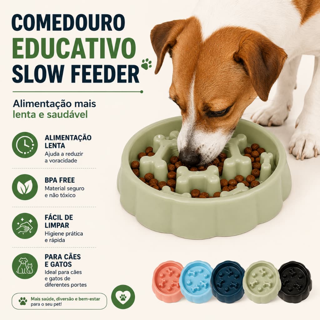 Comedouro Educativo Pet Alimentação Lenta Slow Feeder Anti Engasgo Antivoracidade Cães e Gatos BPA Free 18cm