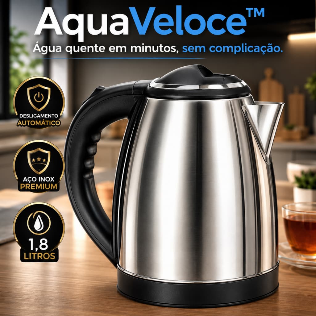 Chaleira Elétrica Inox 1,8L 1000W 127V Fervedor de Água Aquecimento Rápido Desligamento Automático