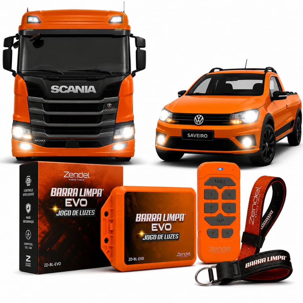 Barra Limpa Evo Zendel Jogo Luzes Caminhão Carro Strobo Farol Pisca 12/24v