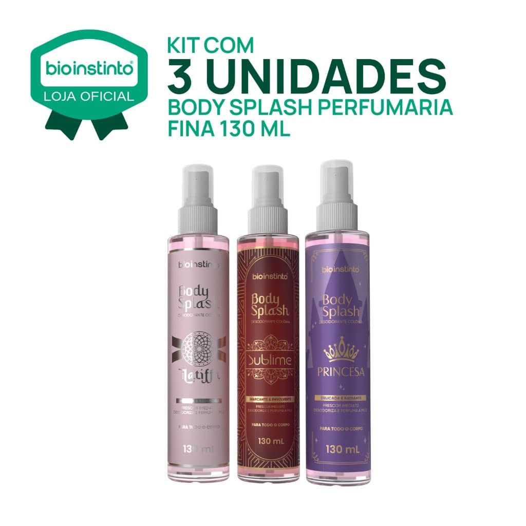 3 UN Body Splash Bio Instinto 130ml PRINCESA + SUBLIME + LATIFFA Lançamento Perfumaria Fina