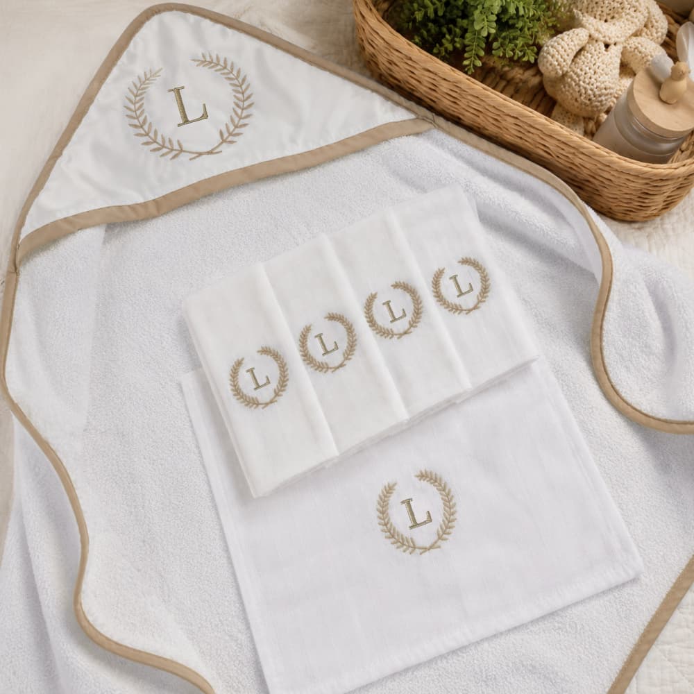 Combo Toalha De Banho Bebê Personalizada + 5 Boquinhas Personalizadas 100% Algodão Menina Menino