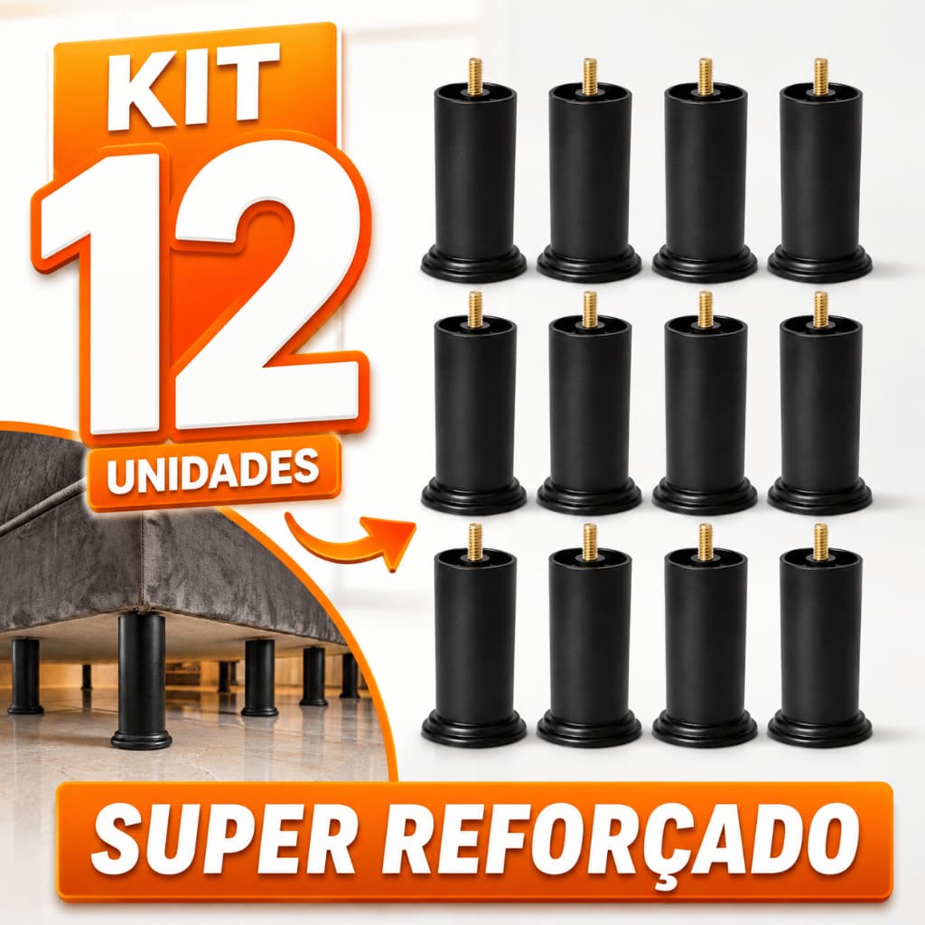 Kit 12 Pés Cama Box Casal Queen King Solteiro Baú Reforçados 12cm Não Balança Alta Resistência