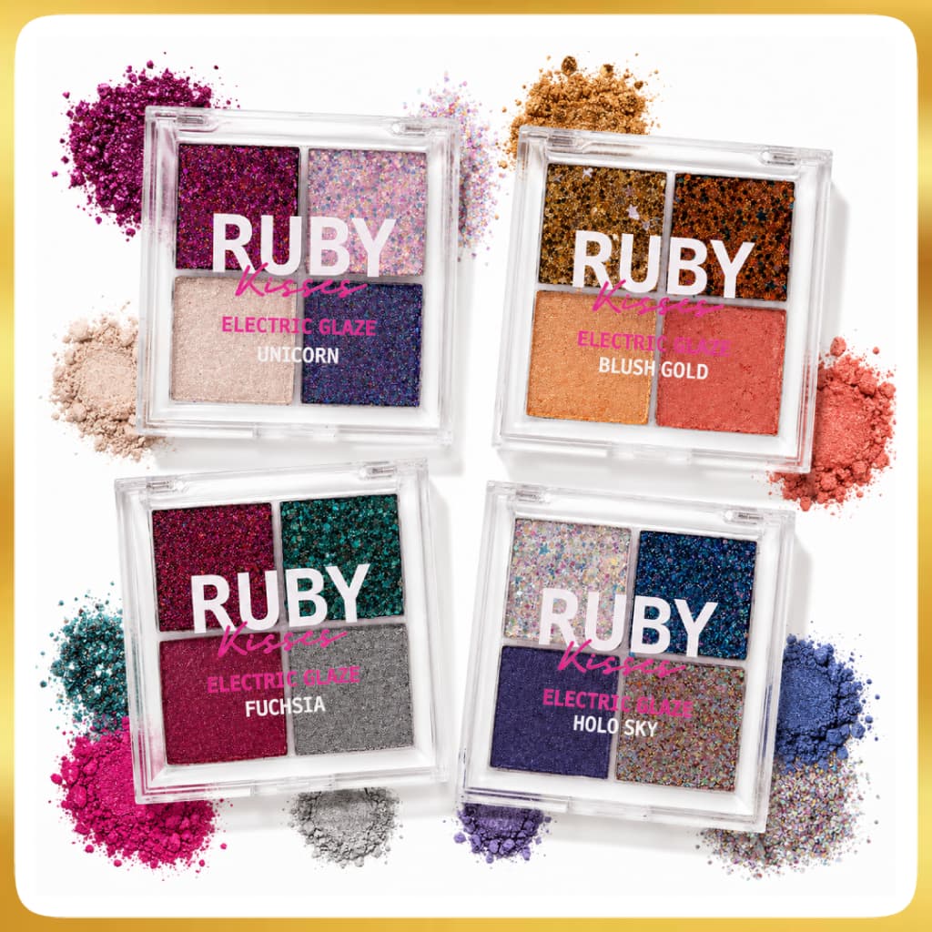 Paleta de Sombras Electric Glaze Glitter Colorida Ruby Kisses Cores