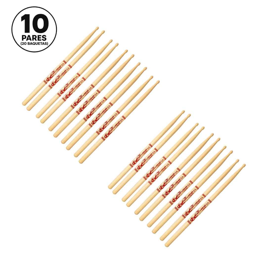 Baqueta de Bateria Nirvana Maple 5A Ponta de Madeira Leveza e Conforto para Bateria Acústica e Eletrônica - 10 Pares