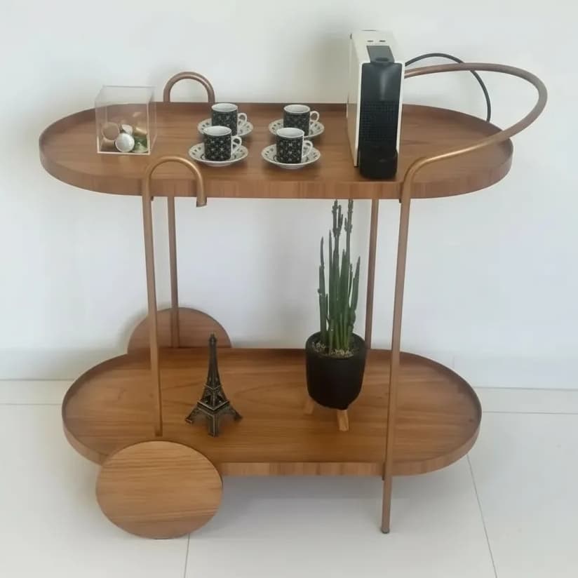 Carrinho de Serviço Cantinho do Café Cinamomo com Dourado Aparador Rodinha Fixa