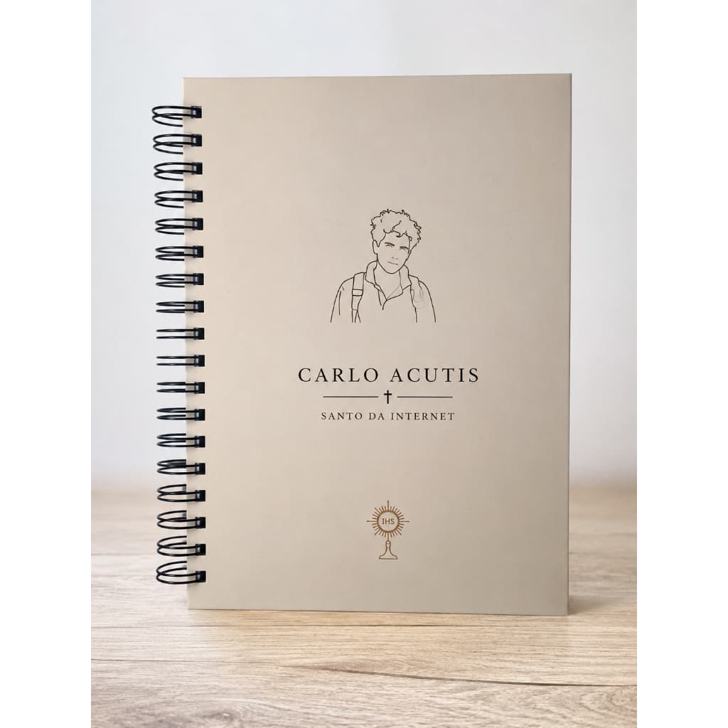 Caderno Carlo Acutis A5 Católico | Diário de Oração | 80 Folhas Pautadas | Capa Dura Espiral | Presente Religioso