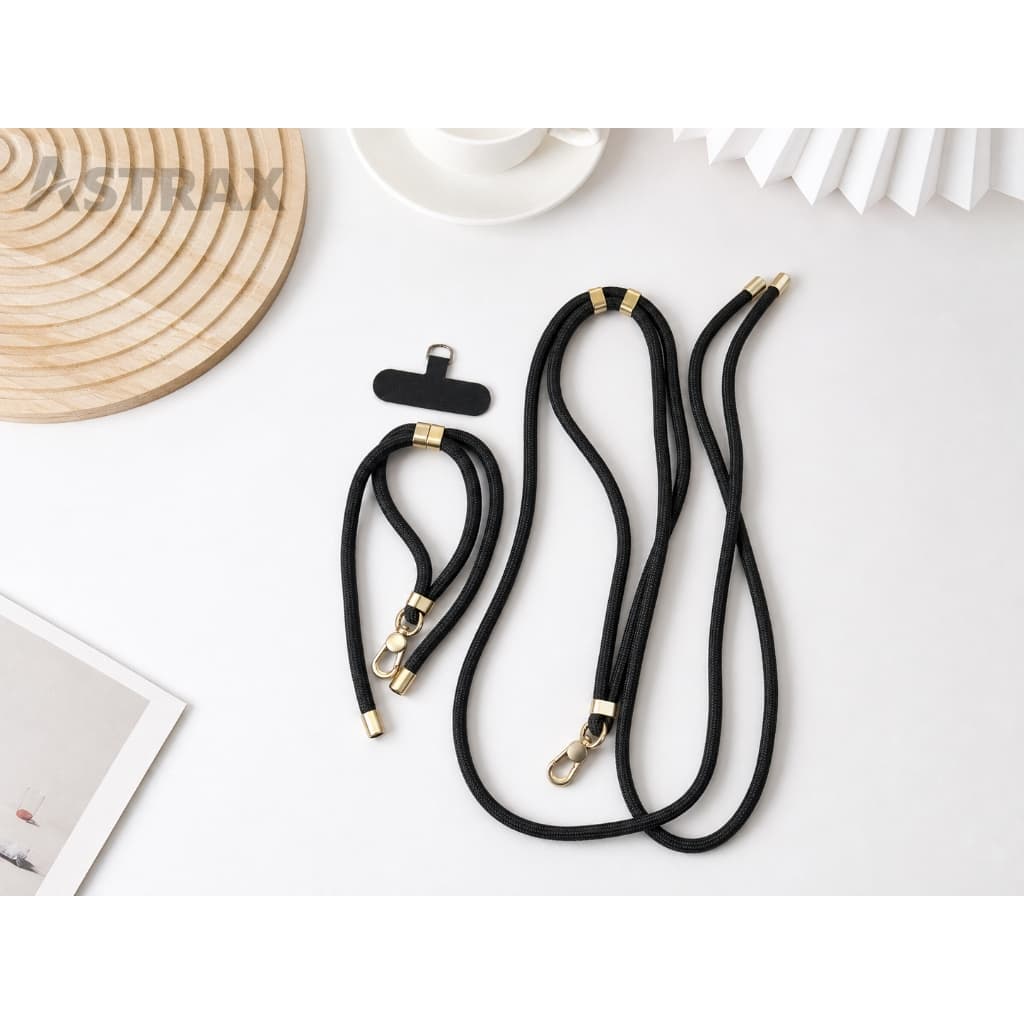 Conjunto universal de cordão para celular, inclui um cordão ajustável, disponível nas cores preto, laranja, marrom,