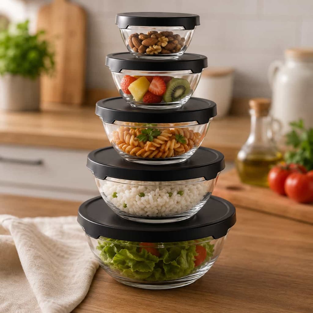 Kit Potes De Vidro 5 Peças Tampa Cozinha Alimentos Multiuso Comida Marmitas Pequeno Médio Grande