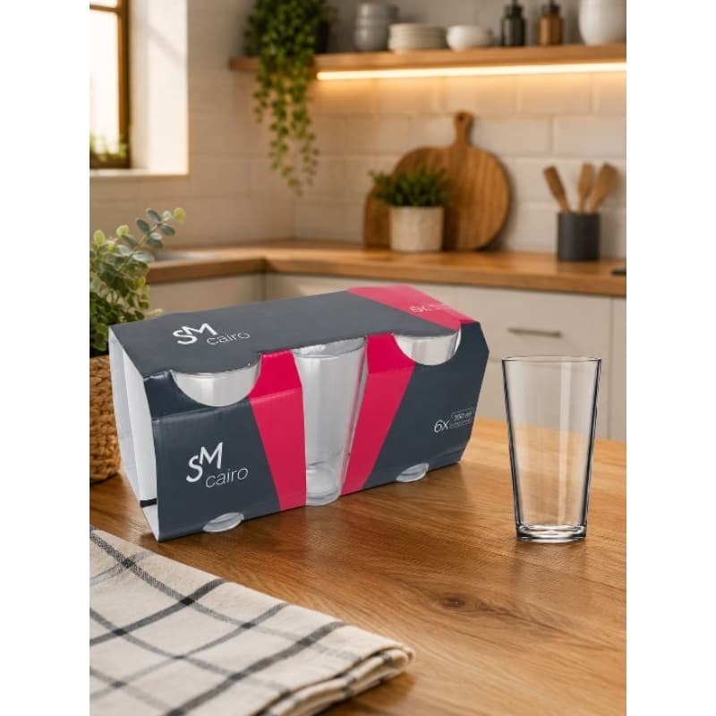 Jogo de 6 Copos Long Drink Cairo 350ml de Vidro | Resistentes | Ideal para Água, Suco, Refrigerante e Drinks