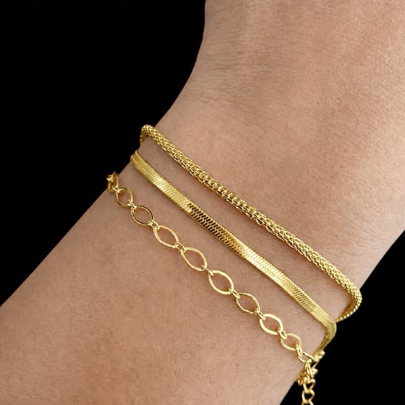 Kit 3 Pulseiras Fita Trabalhada Elo Delicada Folheada Ouro 18k Feminina