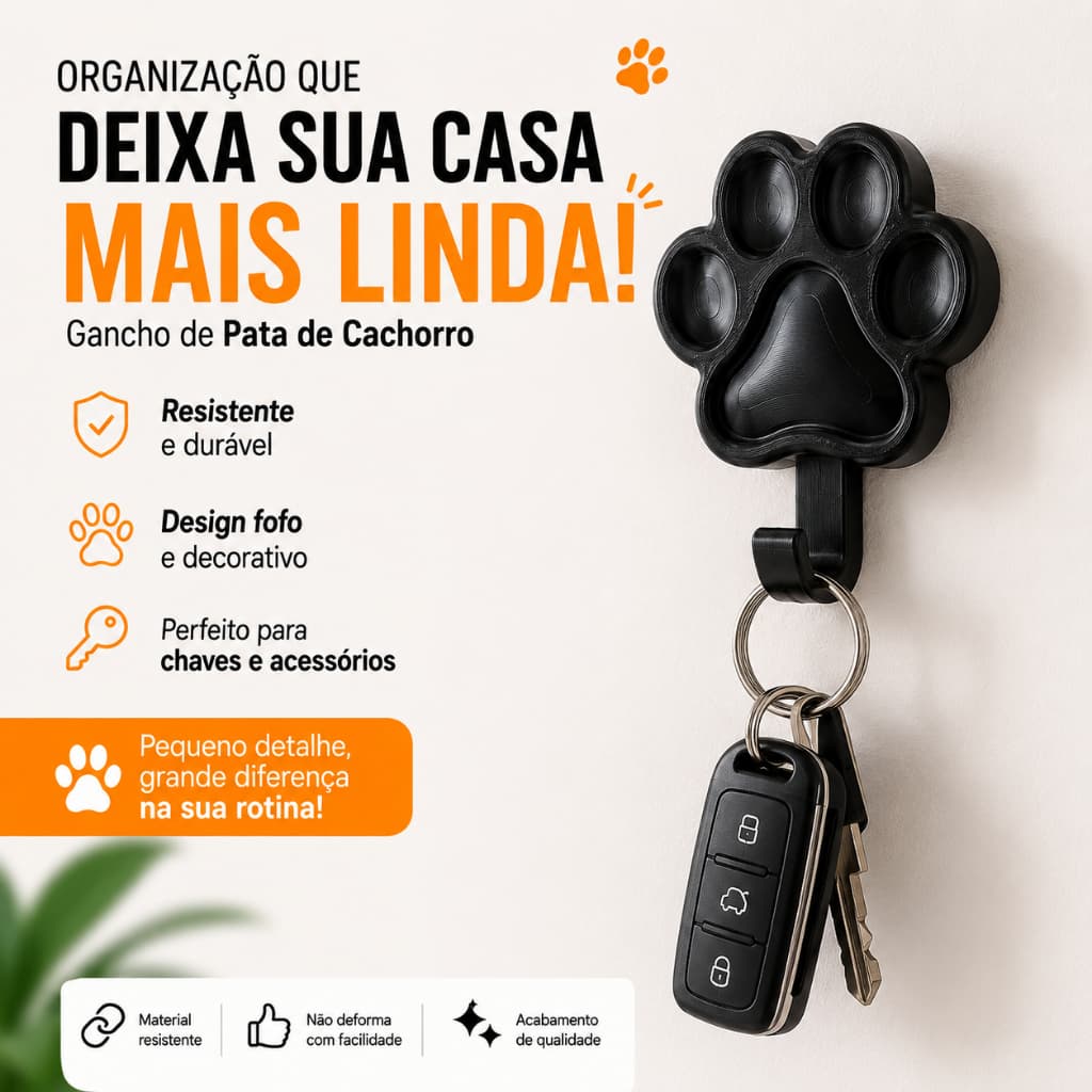 Suporte de Chaves Pata de Cachorro Gancho de Parede Decorativo