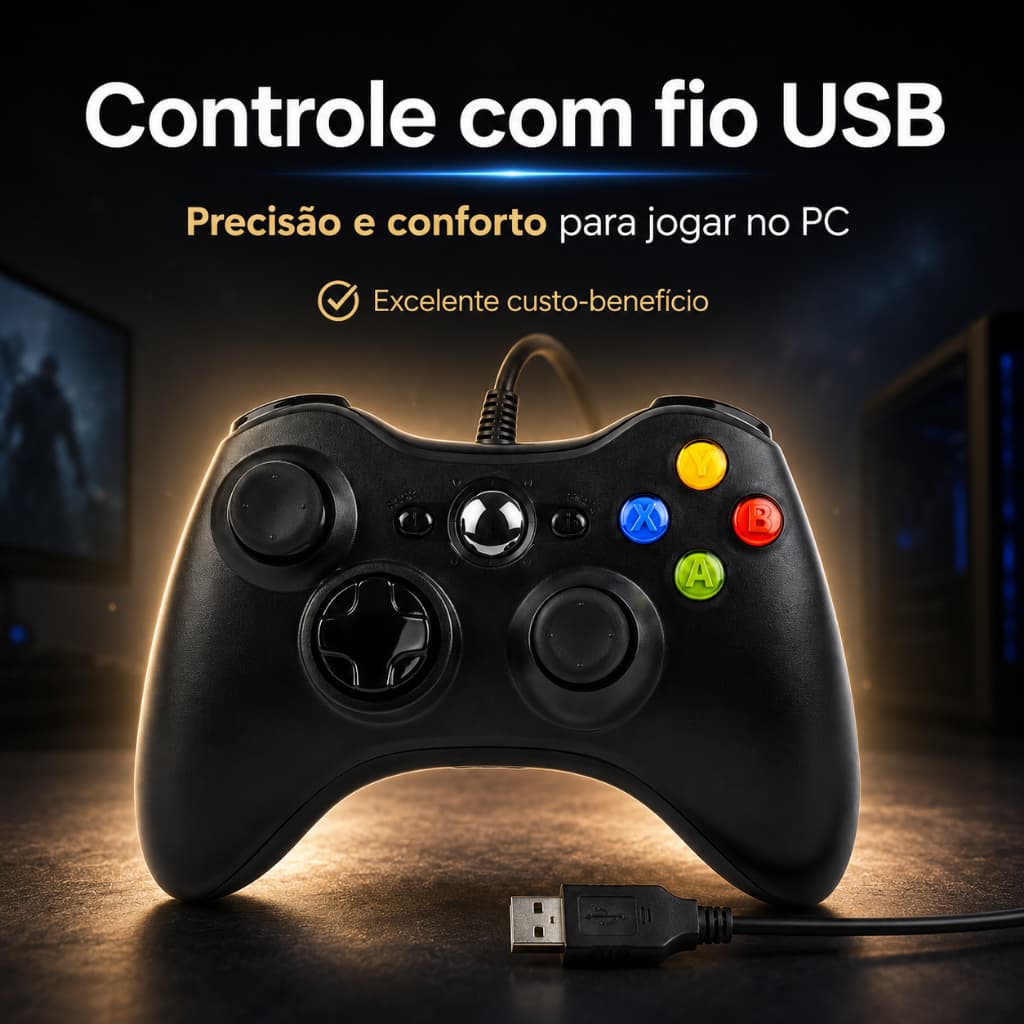 Controle Com Fio Compativel Xbox 360 Slim / Fat E Pc Joystick