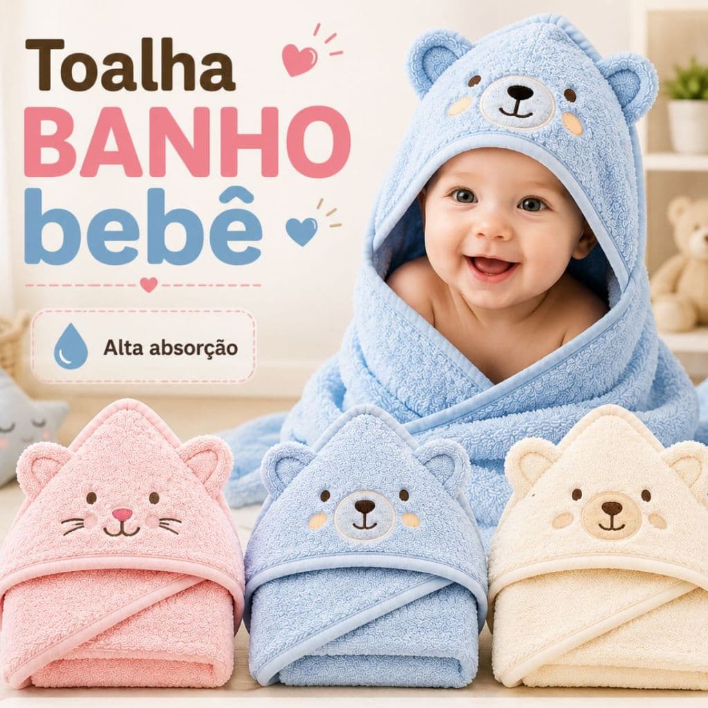Toalha Bebê Banho Capuz Soft Grande Orelhinha Fralda Forro