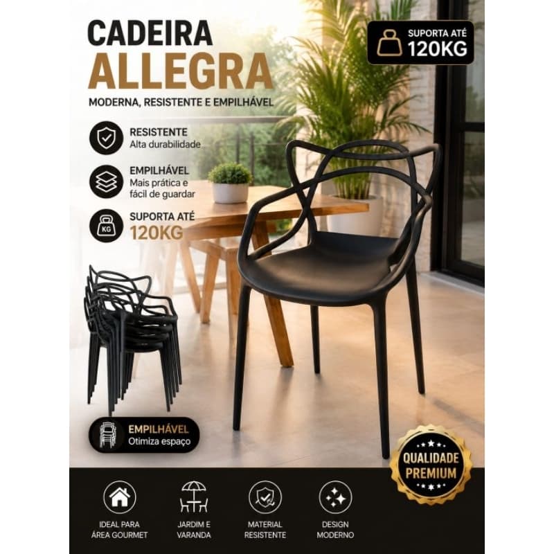 JOGO DUAS CADEIRAS ALLEGRA RESISTENTE EMPILHAVEL