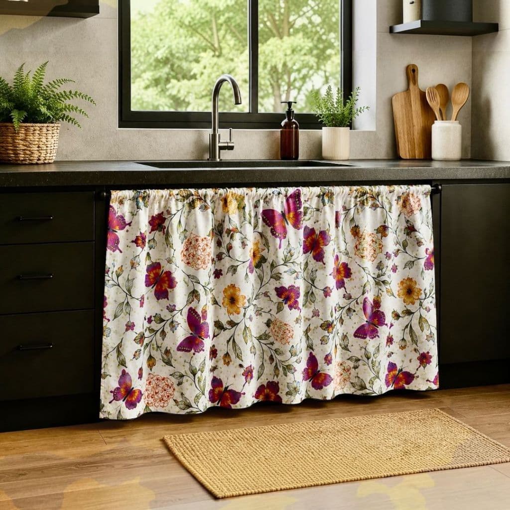 Cortina para Pia Cozinha Varão Passante 1,40m x 0,80cm Tecido Estampado