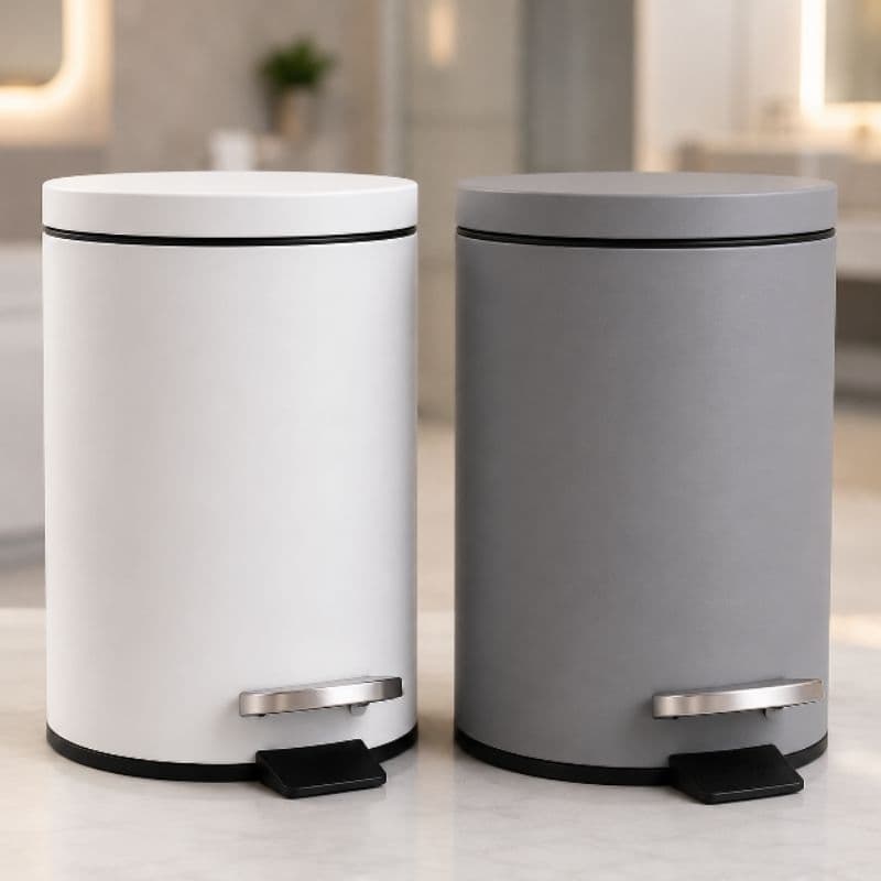 Lixeira Banheiro 5L com Pedal Aço Matte Balde Removível Branco Cinza Multiuso Compacta Premium