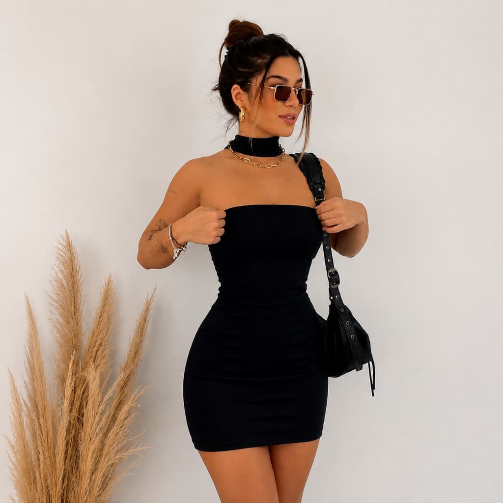 Vestido Tomara que Caia Gola Alta Tubinho Modela o Corpo Suplex Grosso