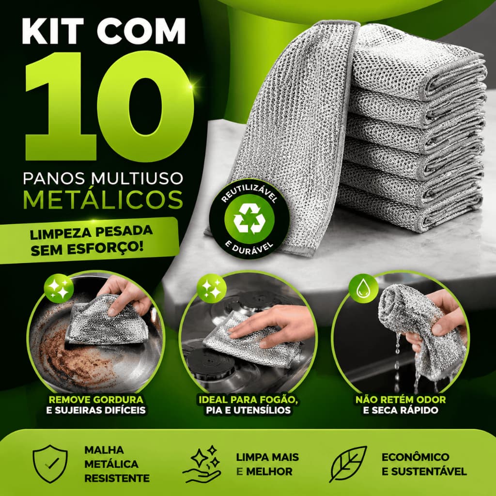 Kit 10 Pano de Limpeza De Arame Multiuso Metalico Pia Fogão Cozinha Prato & Panelas