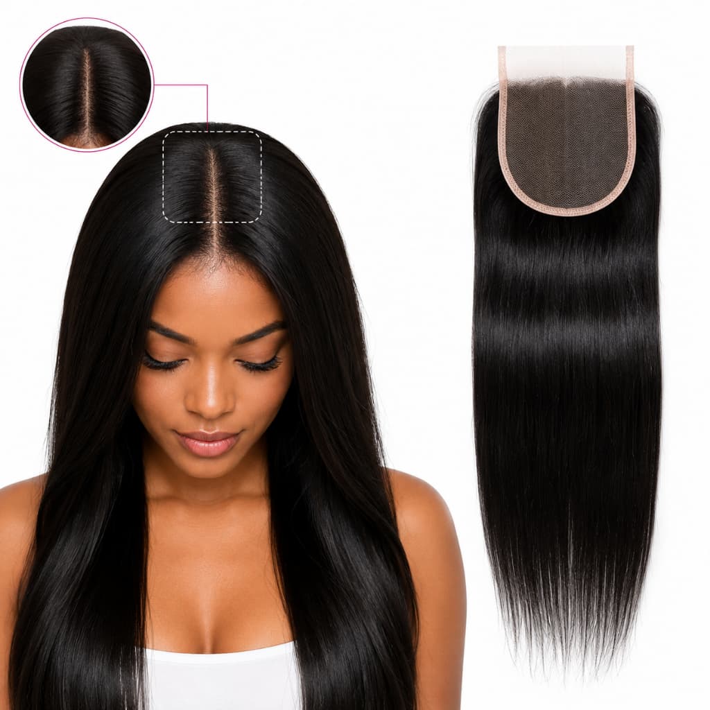 Aplique Top Closure/Topo de Cabeça Cabelo Humano 4x4 Liso - Pode Pintar e Escovar, Repartição Livre Com E Sem TIC-TAC