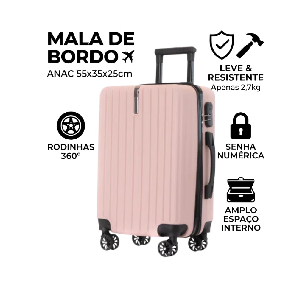 Mala de Bordo 10 kg com Rodinhas 360° Cadeado Numérico Viagem Avião
