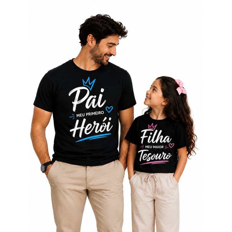 kit Camiseta Pai e Filha Presente Dia Dos Pais Camisa Em Algodão Premium Alta Qualidade Blusa Confortável